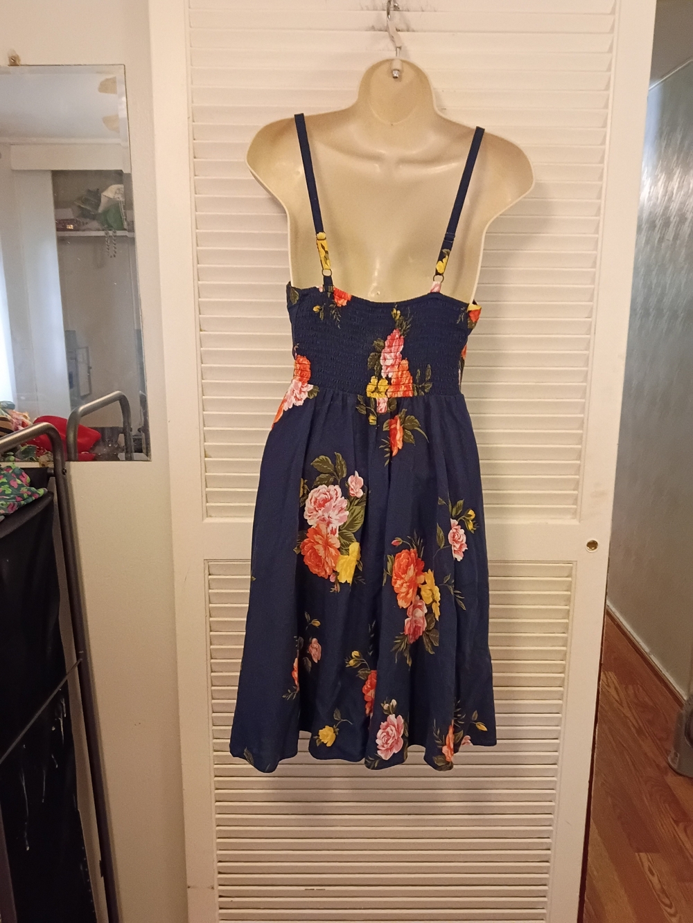 Old Navy Navy Floral Fit-and-Flare Mini Dress - Picture 5 of 6